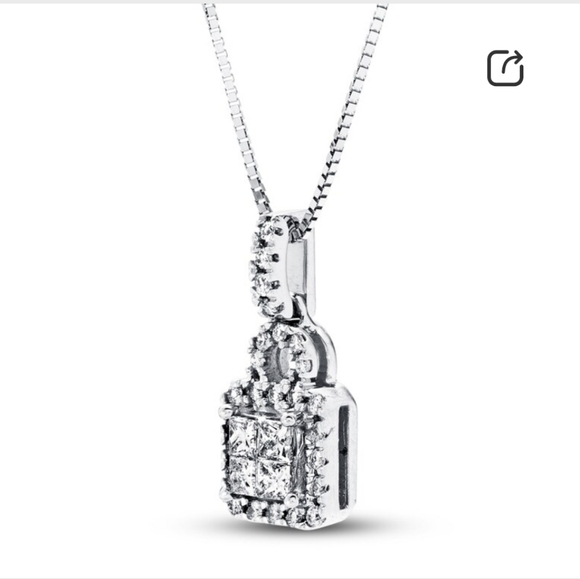 Diamond Necklace 1/4 ct tw Princess-Cut In 10K White Gold - Picture 4 of 12